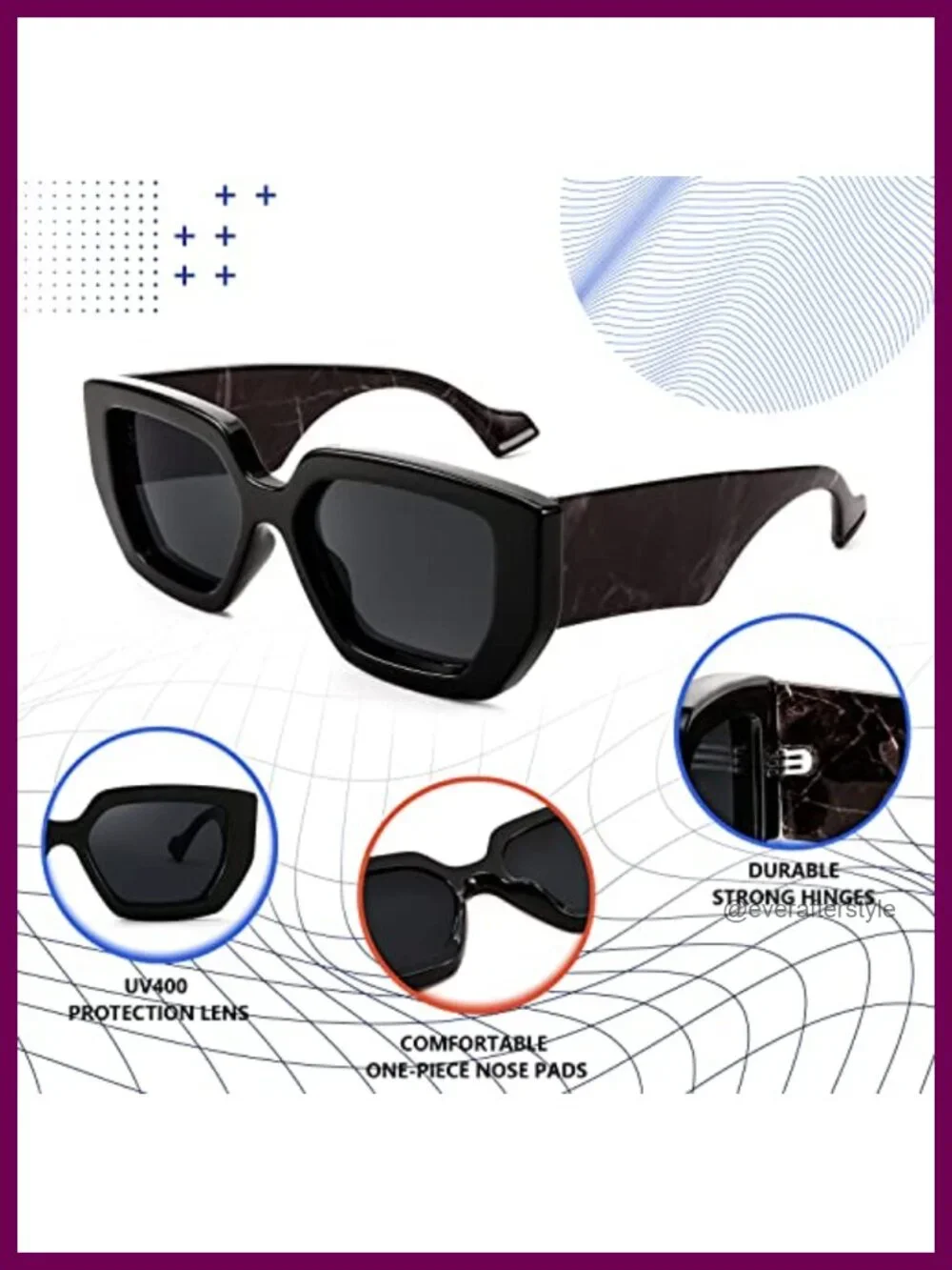 Oversized Square Sunglasses Thick Frame UV400 Protection Unisex